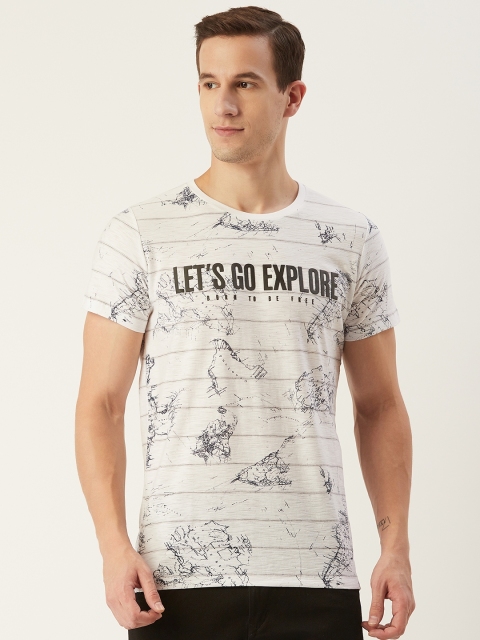 

CONFIDENCE Men Off-White & Navy Blue Printed Slim Fit Round Neck T-shirt