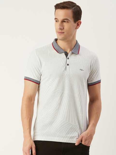 

CONFIDENCE Men White Printed Slim Fit Polo Collar T-shirt