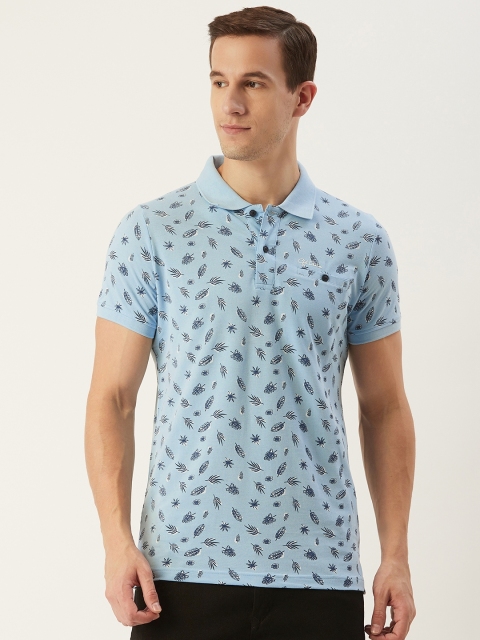 

CONFIDENCE Men Blue Printed Slim Fit Polo Collar T-shirt