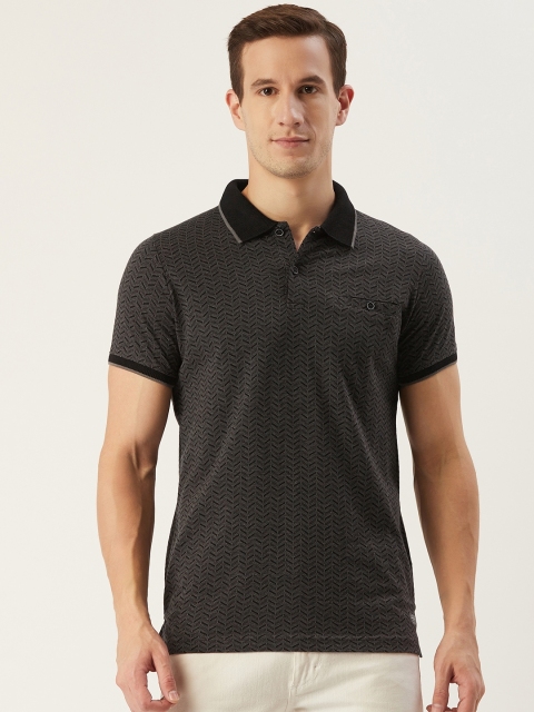 

CONFIDENCE Men Black Self Design Slim Fit Polo Collar T-shirt