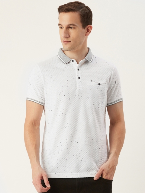 

CONFIDENCE Men White & Navy Blue Self Design Slim Fit Polo Collar T-shirt
