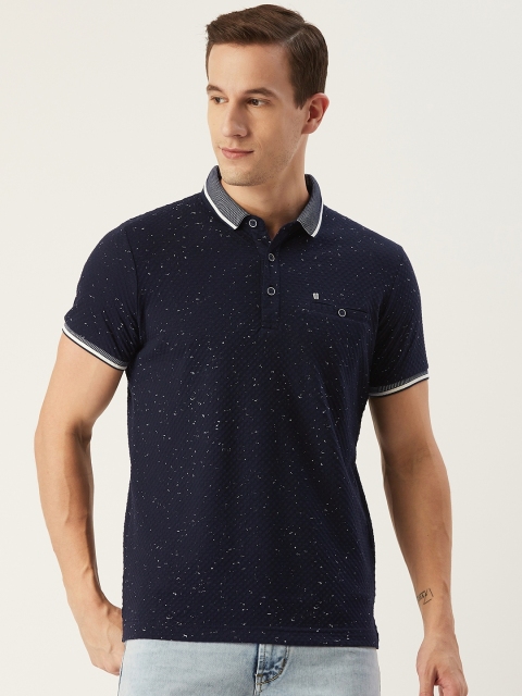 

CONFIDENCE Men Navy Blue & White Slim Fit Self Design Polo Collar T-shirt