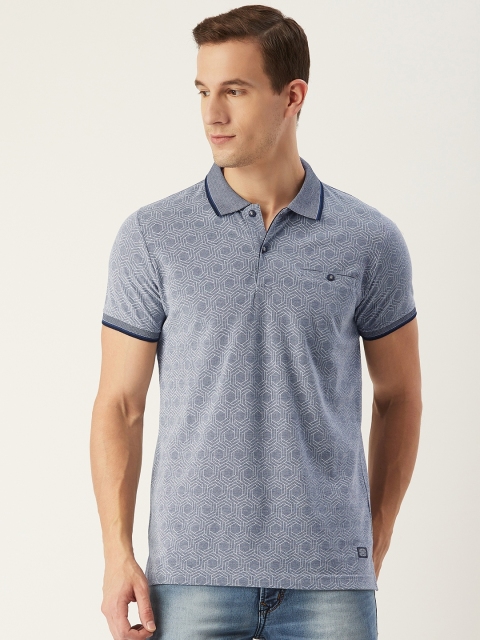 

CONFIDENCE Men Blue & Off-White Slim Fit Printed Polo Collar T-shirt