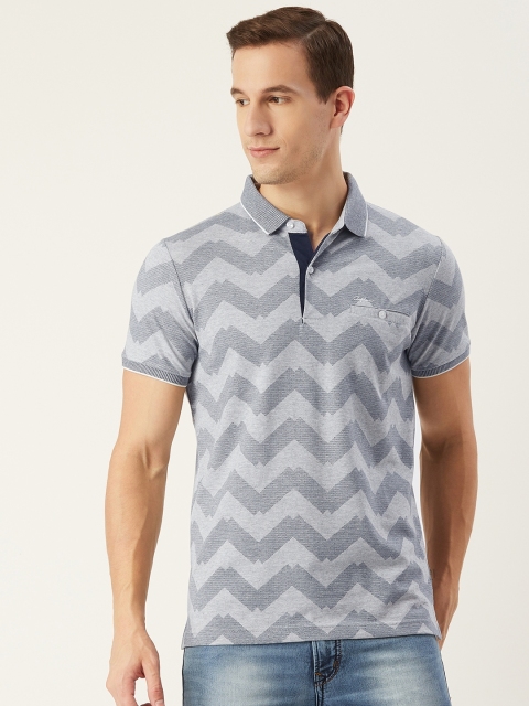

CONFIDENCE Men Grey & Navy Slim Fit Printed Polo Collar T-shirt