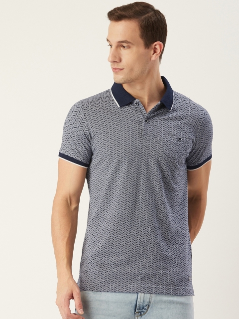 

CONFIDENCE Men Grey & Navy Self Design Polo Collar T-shirt