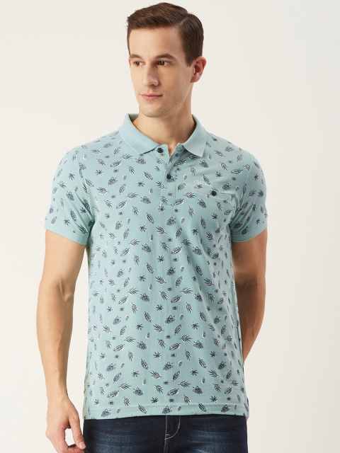 

CONFIDENCE Men Green & Navy Blue Printed Polo Collar T-shirt
