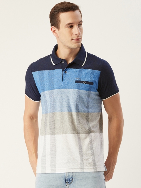 

CONFIDENCE Men Blue & White Self Design Polo Collar T-shirt