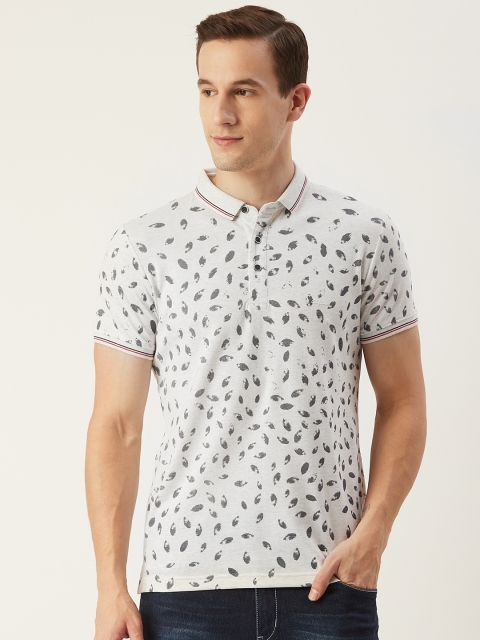 

CONFIDENCE Men White & Charcoal Grey Printed Polo Collar T-shirt