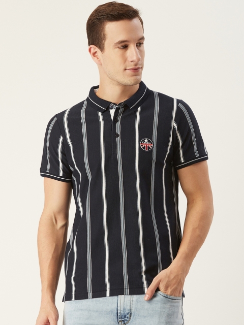 

CONFIDENCE Men Navy Blue & White Striped Polo Collar T-shirt