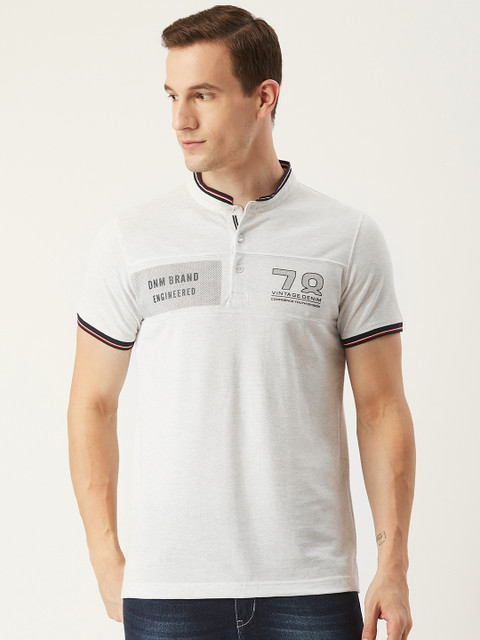 

CONFIDENCE Men White Solid Stand Collar T-shirt