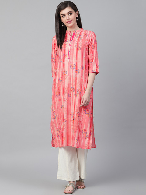 

Shree Women Coral Pink Printed Straight Kurta