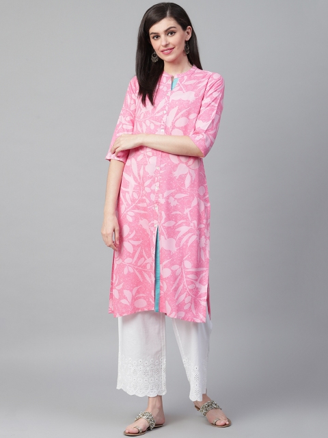 

Shree Women Pink Floral Printed Straight Kurta