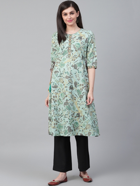 

Shree Women Sea Green & Grey Printed A-Line Kurta