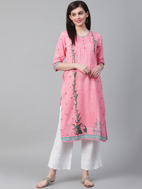 

Shree Women Pink & White Printed Straight Kurta