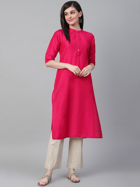 

Shree Women Magenta Solid Straight Kurta