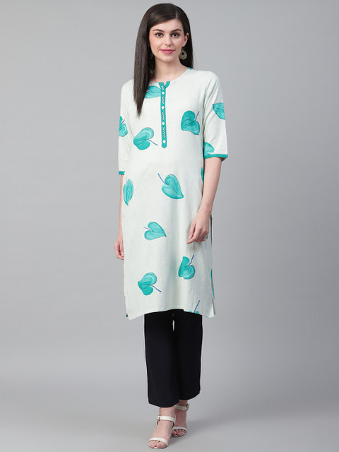 

Shree Women Off-White & Green Printed Straight Kurta