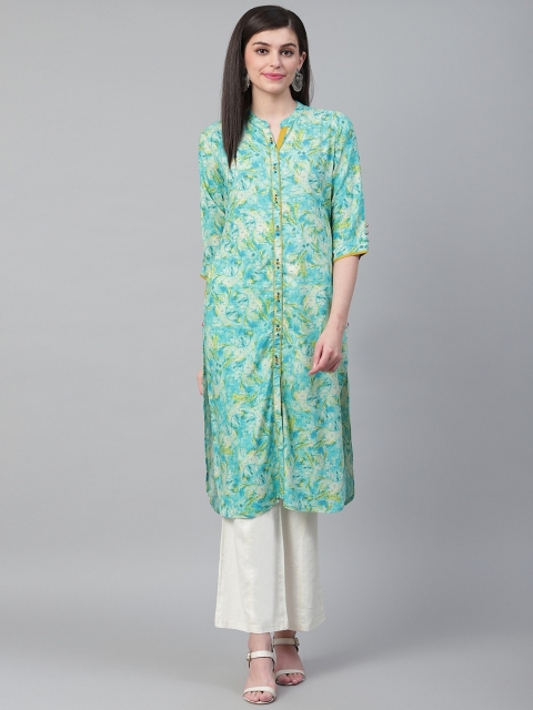

Shree Women Blue & Green Printed Straight Kurta