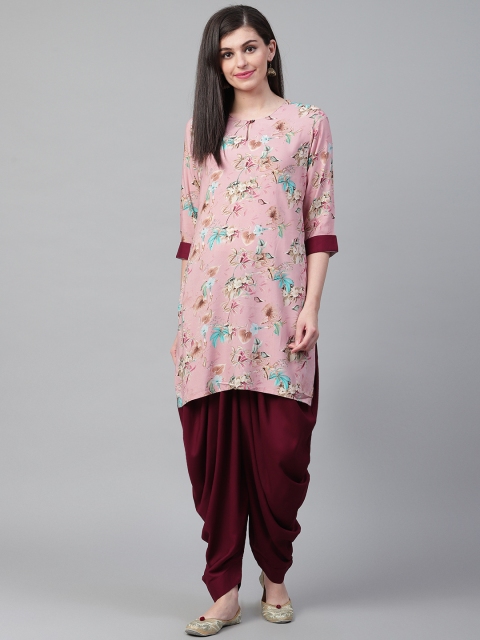 

Shree Women Pink & Maroon Floral Print Kurta with Dhoti Pants