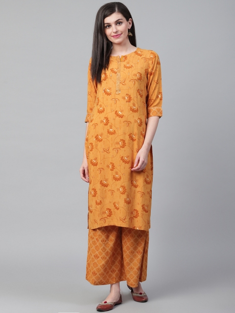 

Shree Women Mustard Yellow Printed Kurta with Palazzos