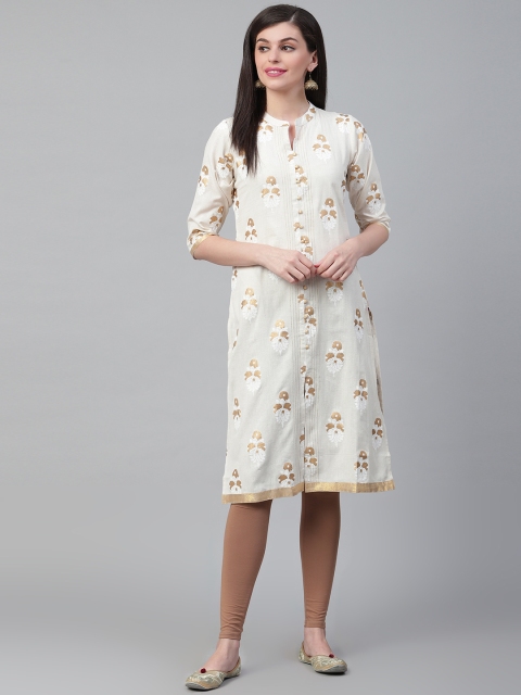 

Shree Women Off-White & Golden Printed Straight Kurta