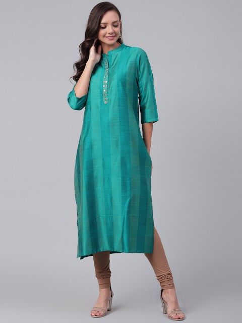 

Shree Women Teal Green Checked Straight Kurta