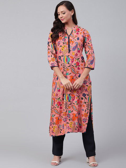 

Shree Women Pink & Orange Printed Straight Kurta