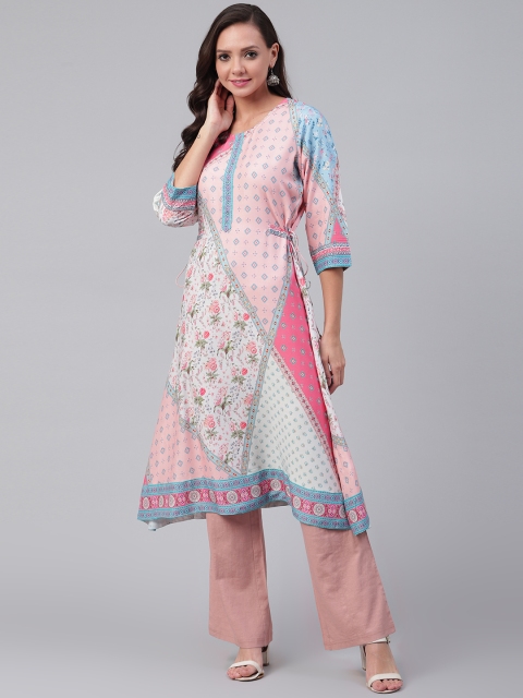 

Shree Women Pink & Blue Printed A-Line Kurta