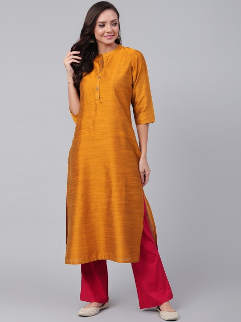 

Shree Women Mustard Yellow Solid Straight Kurta