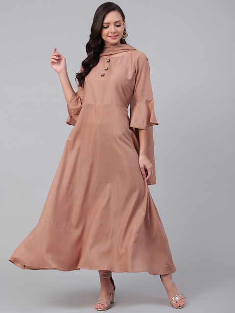 

Shree Women Beige Solid Maxi Dress with Dupatta