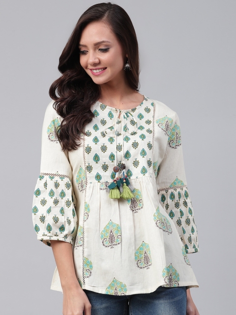 

Shree Women's Off-White & Sea Green Printed Tunic