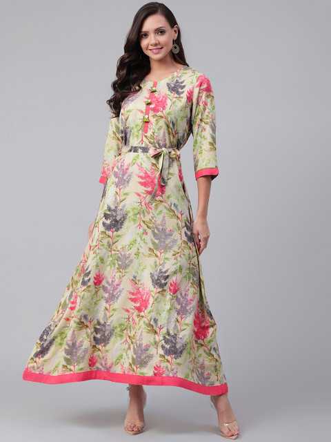 

Shree Women Cream-Coloured & Pink Printed Maxi Dress