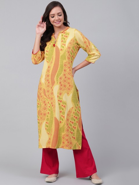 

Shree Women Yellow & Red Printed Straight Kurta