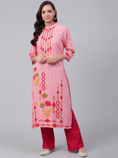 

Shree Women Pink & Green Printed Straight Kurta