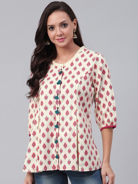 

Shree Women Beige & Pink Ethnic Print Panelled Tunic