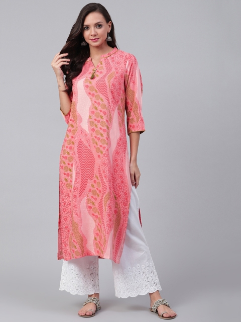 

Shree Women Pink & Green Ethnic Printed Straight Kurta