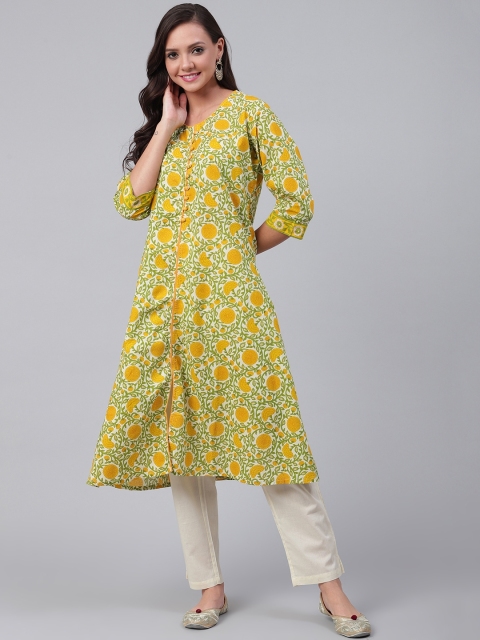 

Shree Women Off-White & Yellow Printed Kurta with Trousers