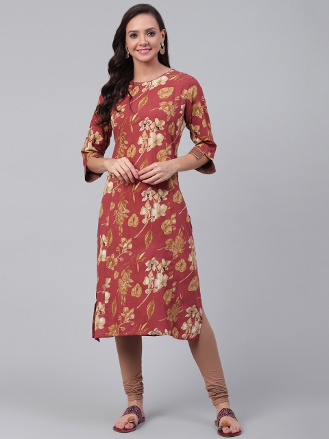 

Shree Women Mauve & Mustard Yellow Floral Printed Straight Kurta