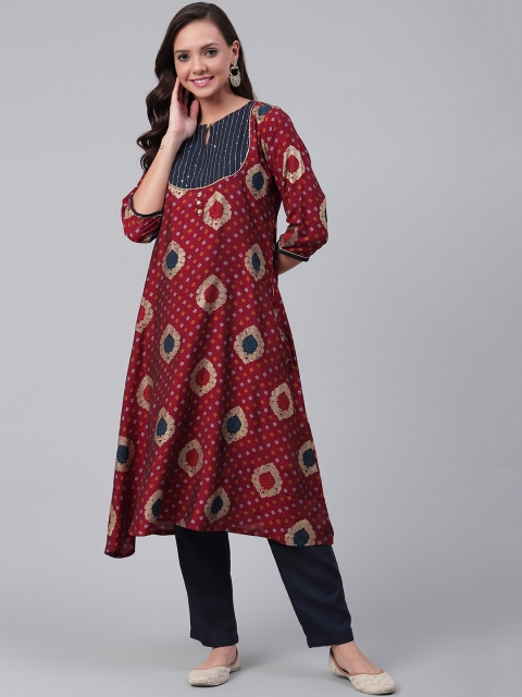 

Shree Women Maroon & Navy Blue Printed Kurta with Trousers