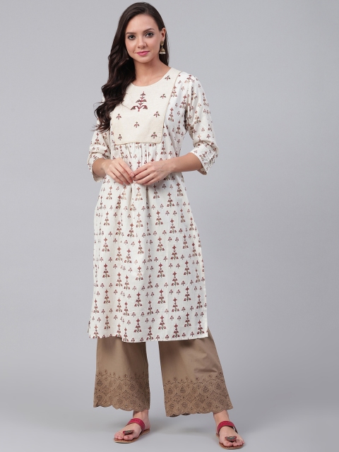 

Shree Women Off-White & Maroon Printed Straight Kurta