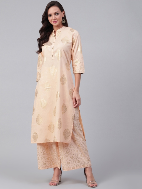 

Shree Women Peach-Coloured & Golden Printed Kurta with Palazzos