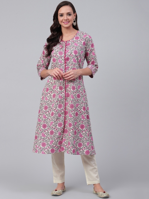 

Shree Women Pink & Off-White Printed Kurta with Trousers