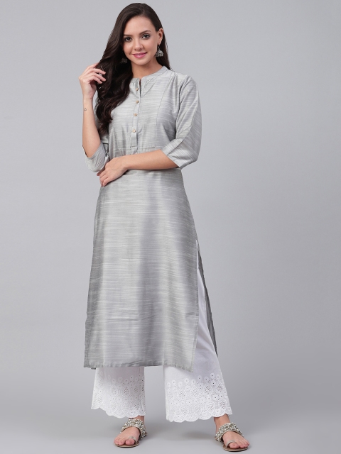 

Shree Women Silver Solid Liva Straight Kurta
