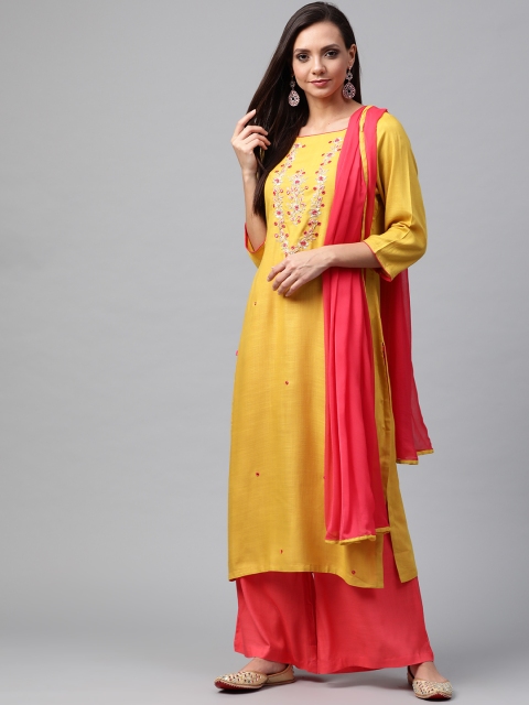 

Shree Women Mustard Yellow Yoke Design Kurta with Palazzos & Dupatta
