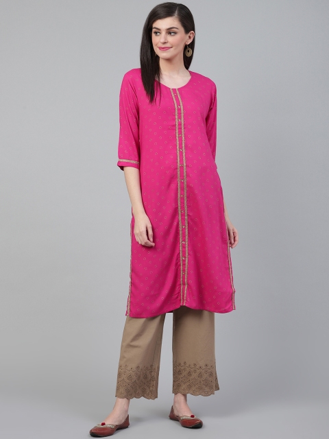 

Shree Women Pink & Golden Printed Straight Kurta