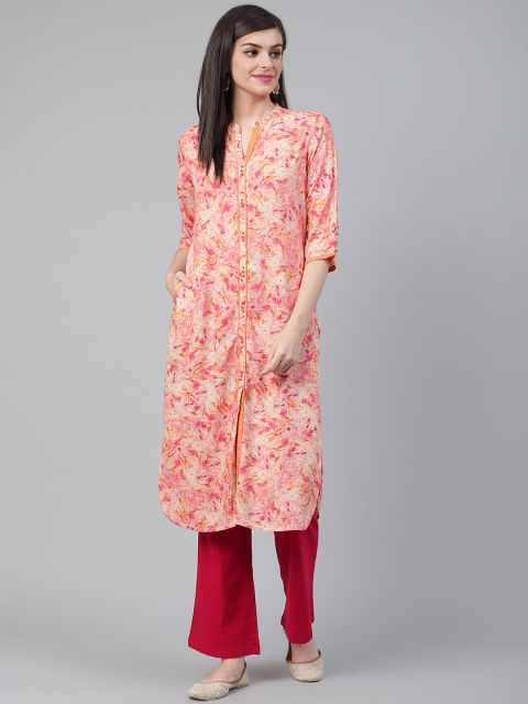 

Shree Women Pink & Yellow Printed Pathani Kurta