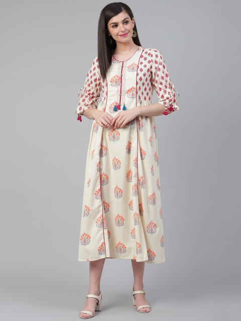 

Shree Women Beige & Red Printed A-Line Dress