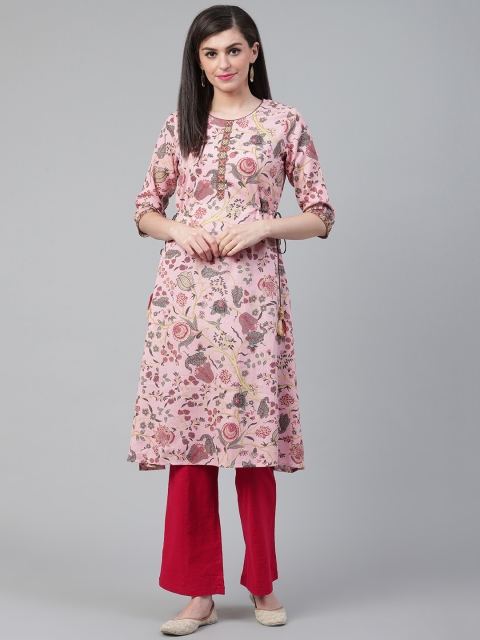 

Shree Women Pink & Charcoal Grey Printed Straight Kurta
