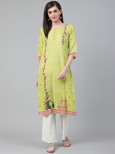 

Shree Women Green & Pink Printed Straight Kurta