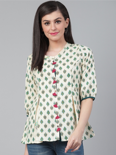 

Shree Women's Off-White & Blue Printed Tunic