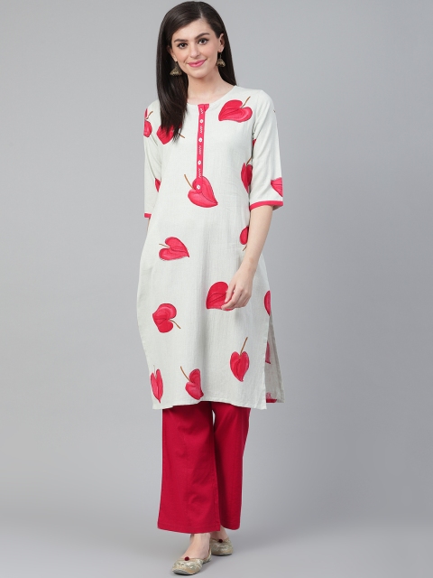 

Shree Women White & Red Quirky Printed Straight Kurta